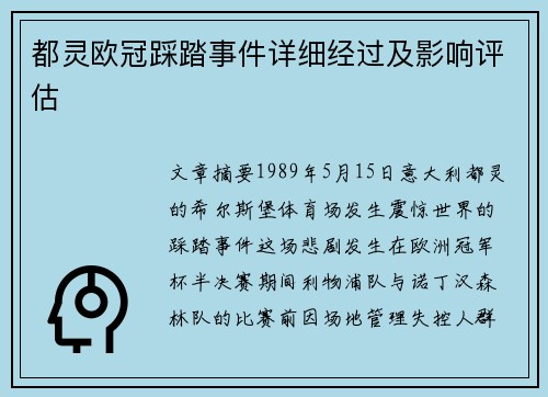 都灵欧冠踩踏事件详细经过及影响评估